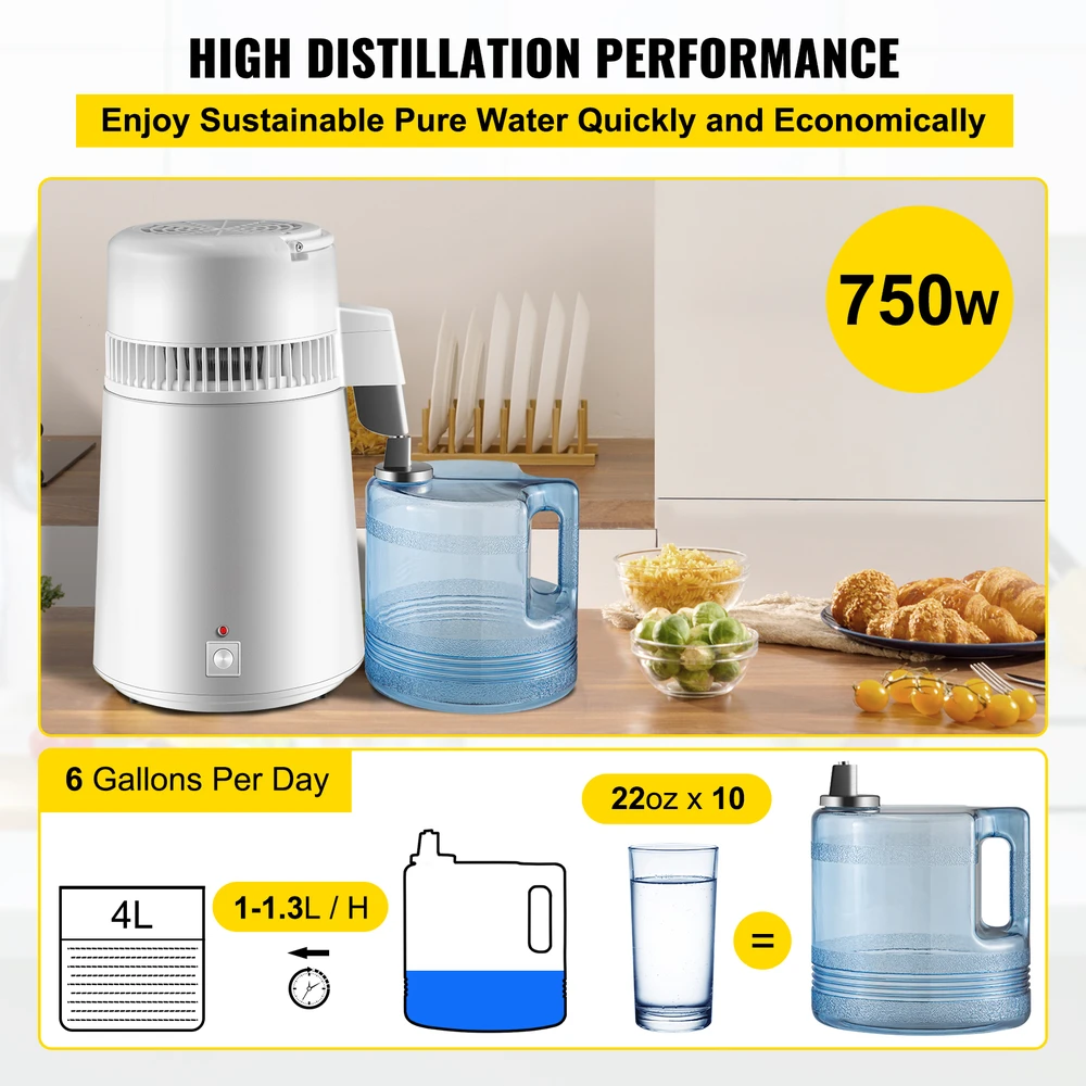 VEVOR 4 l vandens distiliatorius 1,3 l/h 220V