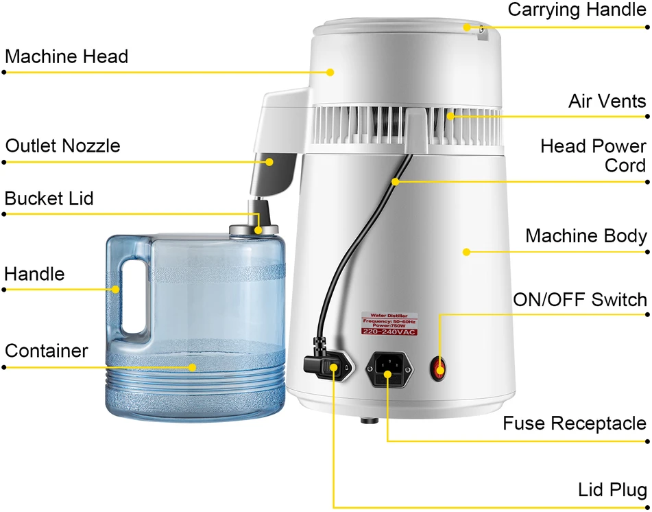 VEVOR 4 l vandens distiliatorius 1,3 l/h 220V