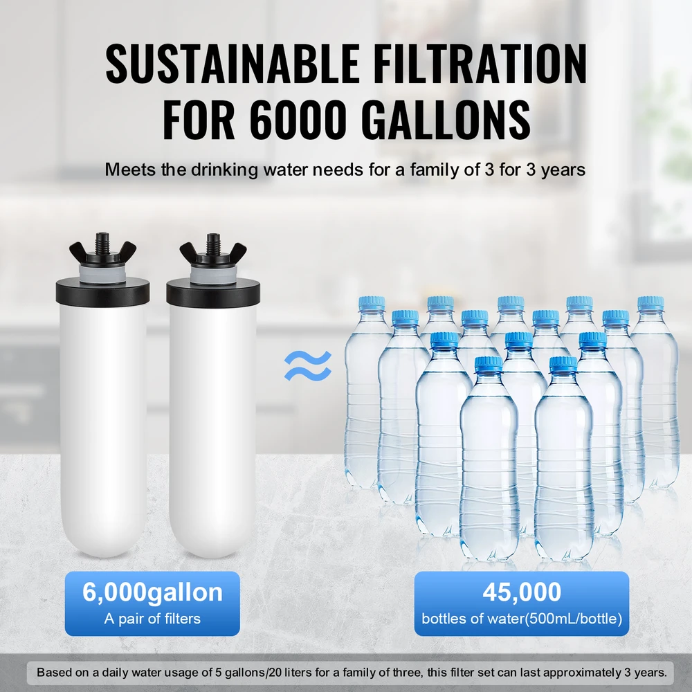 VEVOR Nerūdijančio plieno gravitacinis vandens filtras, geriamojo vandens valymo sistema, nešiojamas, namų vandens filtras, stalviršinis vandens filtras, vandens valytuvas