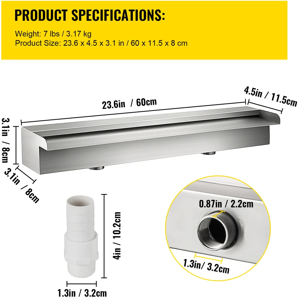 VEVOR 600 mm nerūdijančio plieno kaskada tvenkiniams