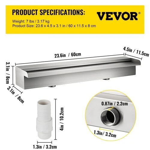 VEVOR 600 mm nerūdijančio plieno kaskada tvenkiniams