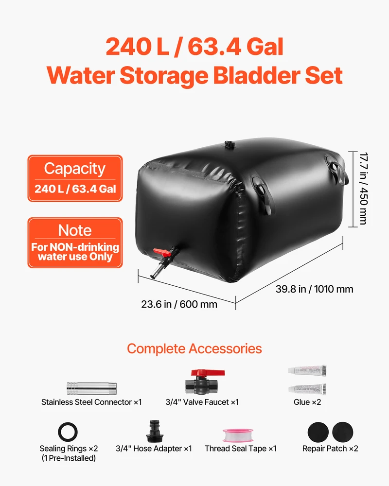 Vevor Vandens saugojimo talpykla 101x60x45 cm juoda PVC sulankstoma