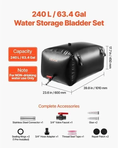 Vevor Vandens saugojimo talpykla 101x60x45 cm juoda PVC sulankstoma