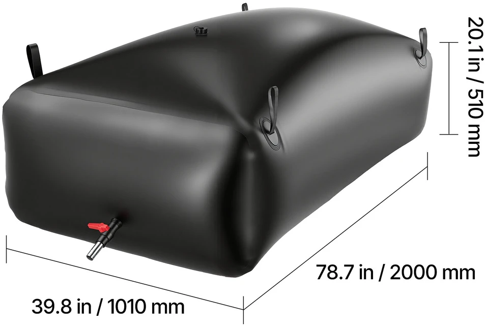 Vevor Vandens saugojimo talpykla 200x101x51 cm juoda PVC sulankstoma