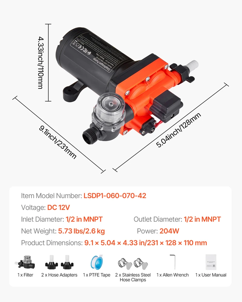 VEVOR vandens siurblys RV, 12V DC, 22,7 l/min