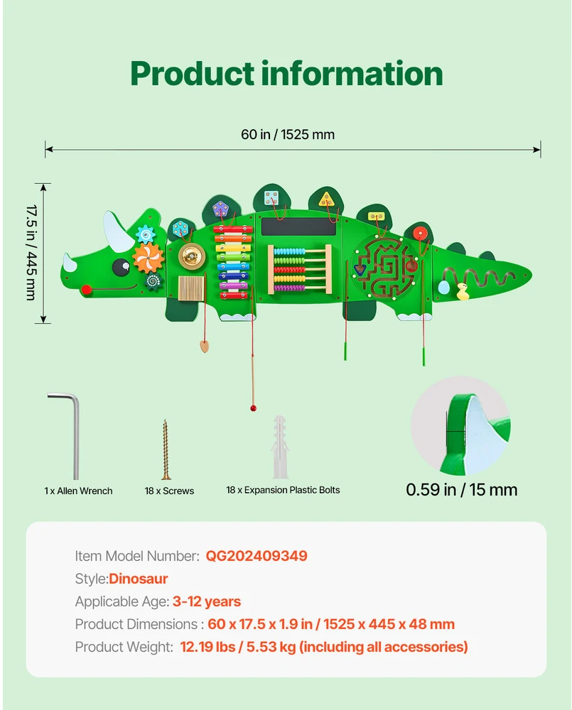 VEVOR dinozaurų veiklos sienelė su 11 užduočių