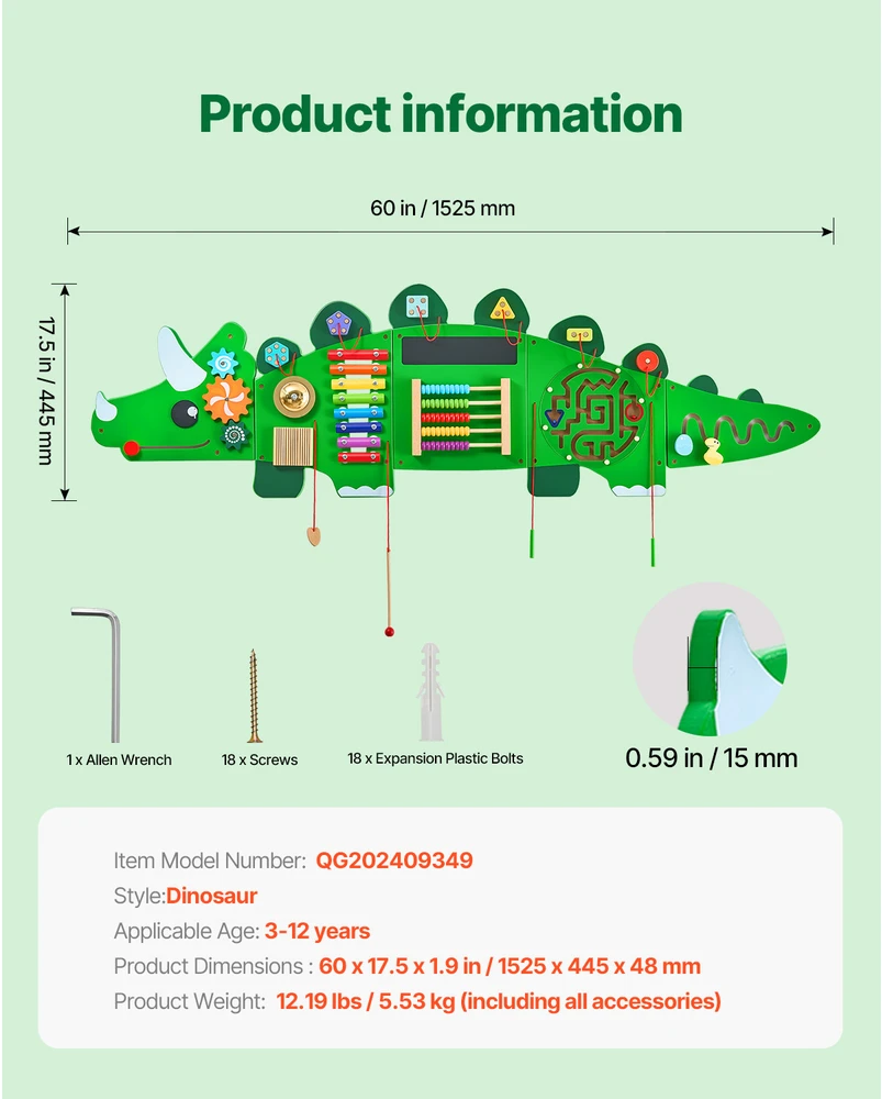 VEVOR dinozaurų veiklos sienelė su 11 užduočių