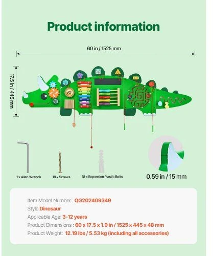 VEVOR dinozaurų veiklos sienelė su 11 užduočių