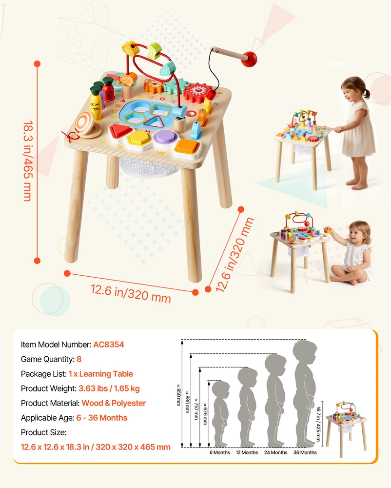 VEVOR Montessori veiklos staliukas mažyliams 1–3 m.