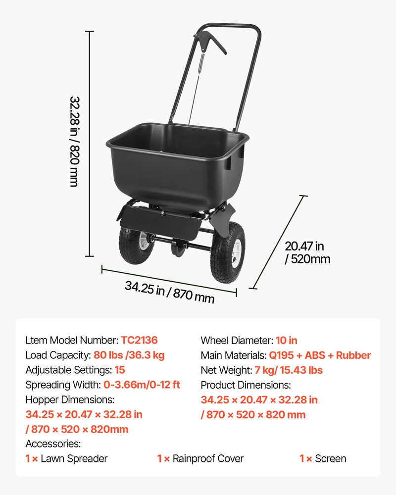 VEVOR Sodo sklaidos vežimėlis, 36.3kg talpa