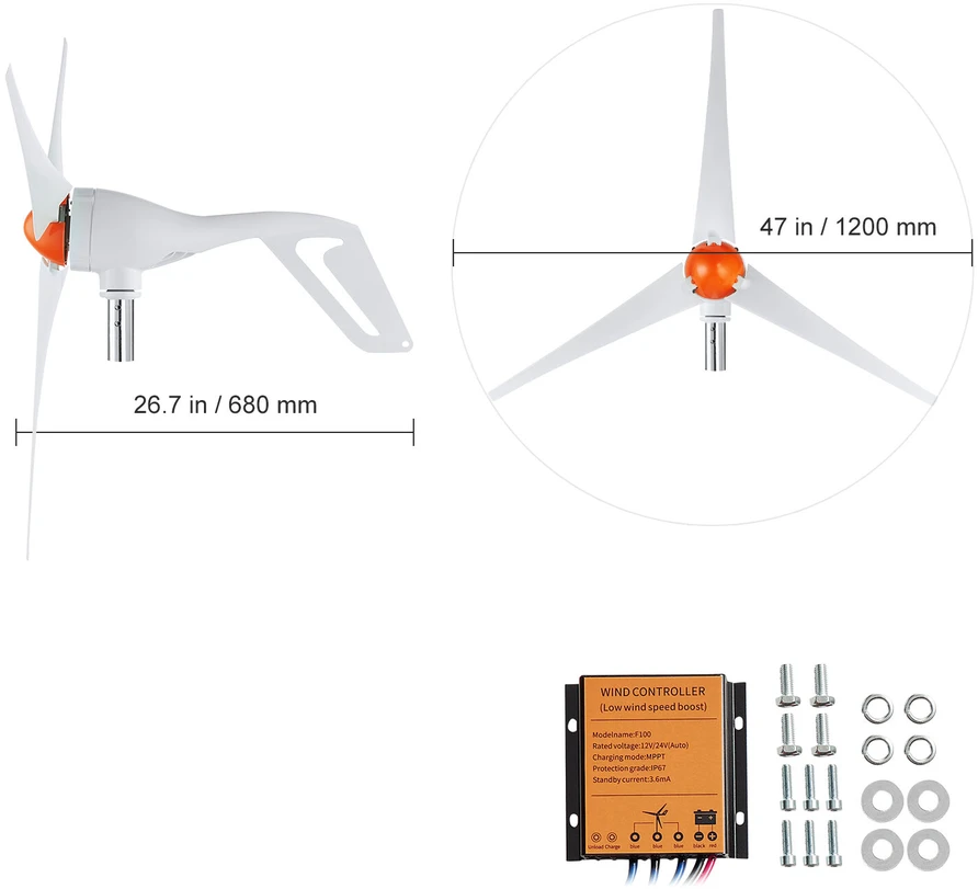 VEVOR 500 W vėjo turbinos generatorius 12 V su MPPT valdikliu