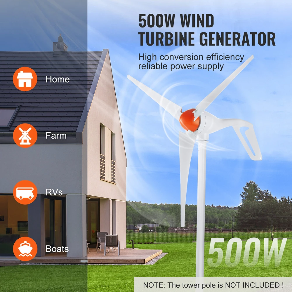 VEVOR 500 W vėjo turbinos generatorius 12 V su MPPT valdikliu