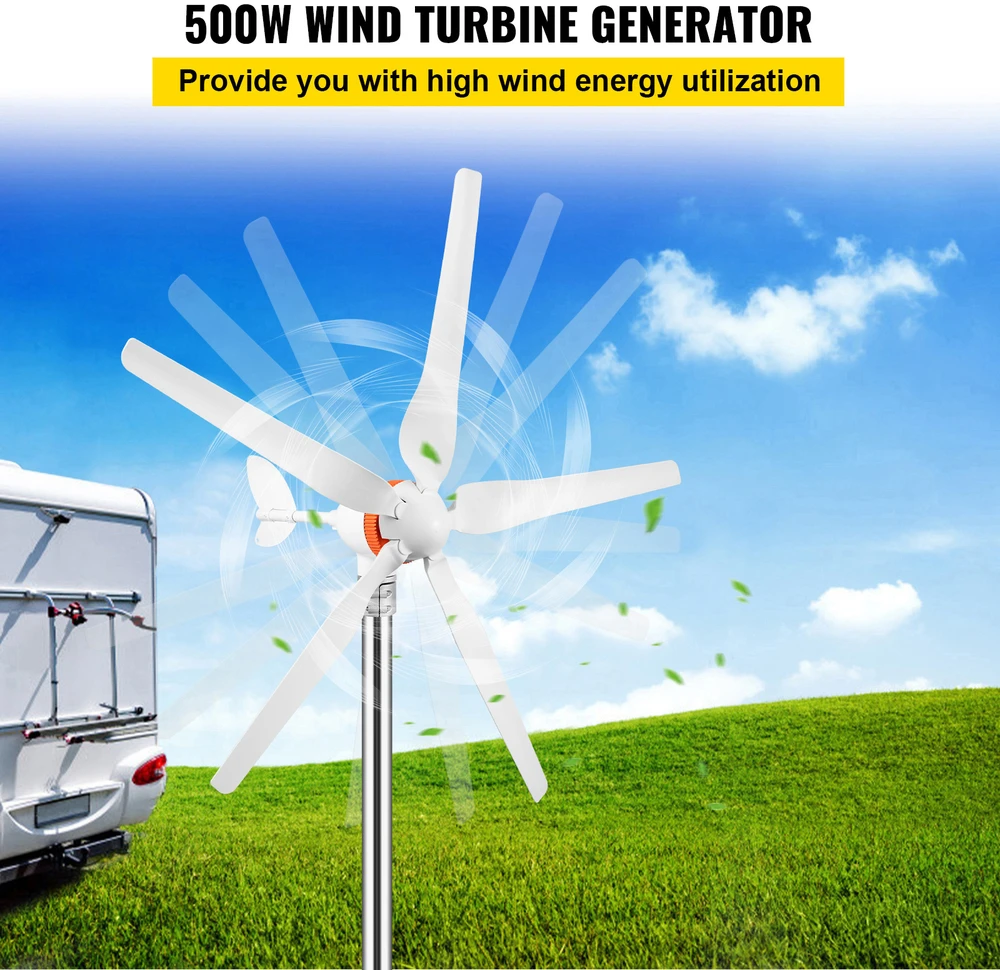 Horizontalios ašies vėjo jėgainė, generatorius Vevor 12V 800W, 3 menčių