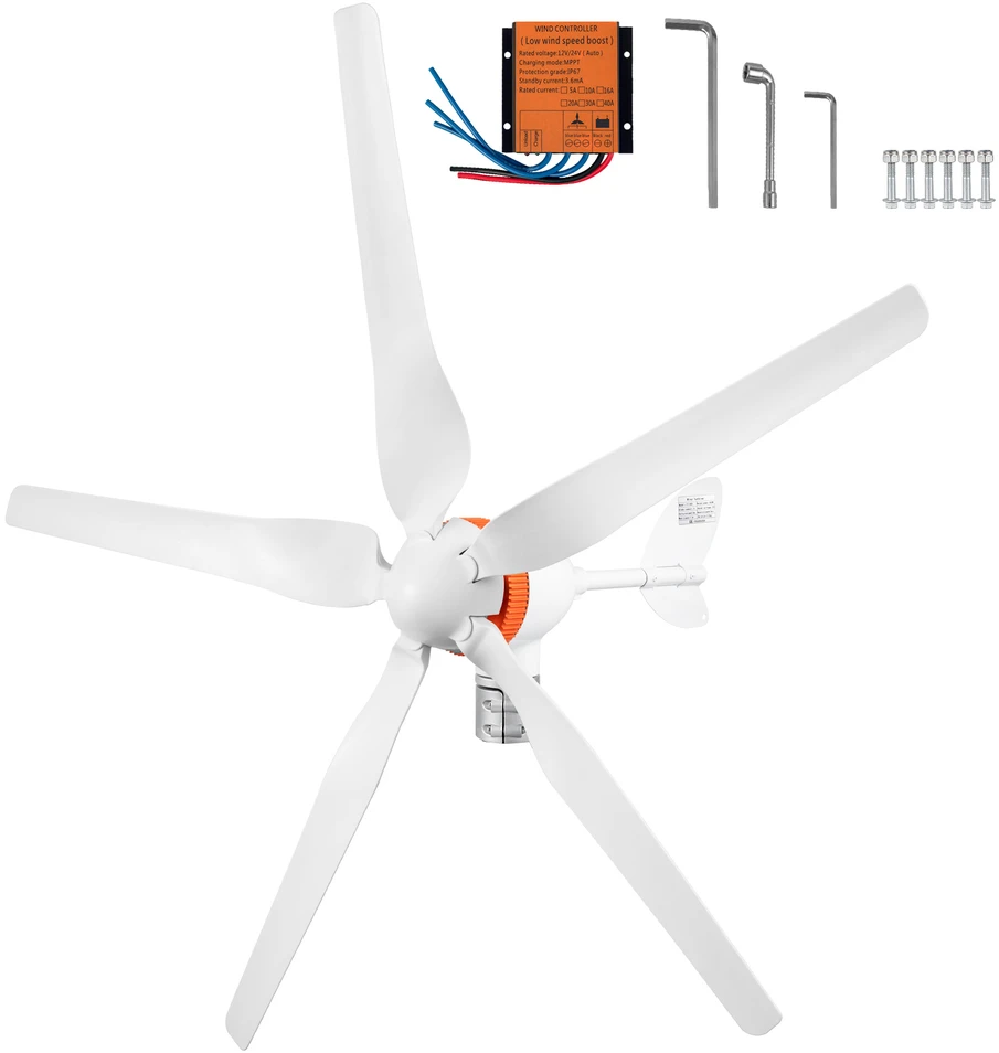 Horizontalios ašies vėjo jėgainė, generatorius Vevor 12V 800W, 3 menčių