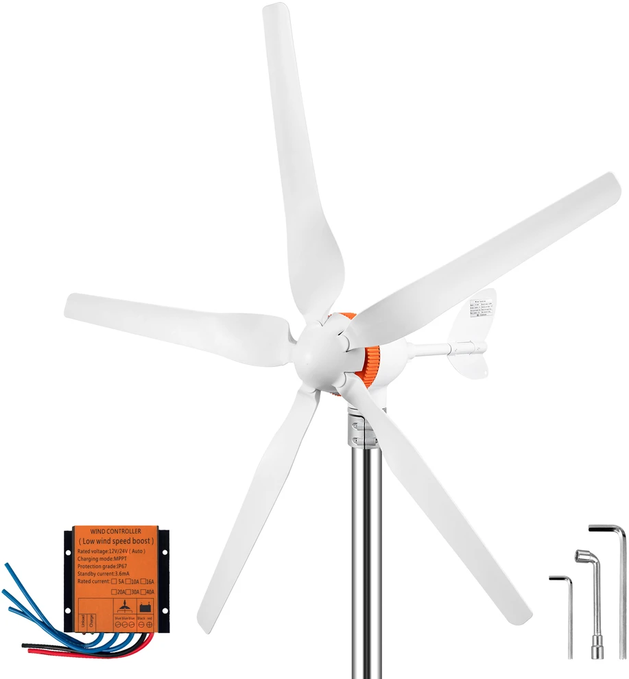 Horizontalios ašies vėjo jėgainė, generatorius Vevor 12V 800W, 3 menčių