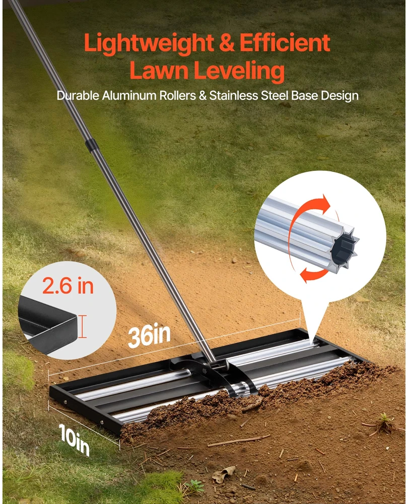 VEVOR Vejos lygintuvas su ratukais ir ilga rankena 25.4 x 91.4 cm