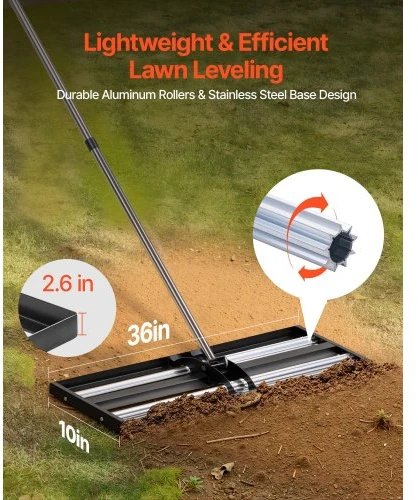 VEVOR Vejos lygintuvas su ratukais ir ilga rankena 25.4 x 91.4 cm