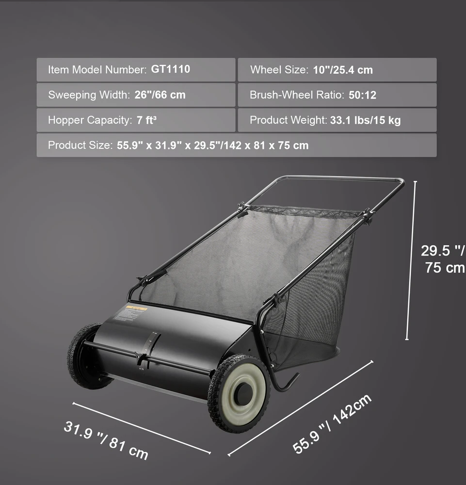 VEVOR Vejos šlavėjas su 66 cm surinkimo plotu