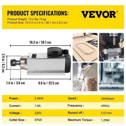 VEVOR Oru aušinamas CNC velenas 2.2KW 220V ER20