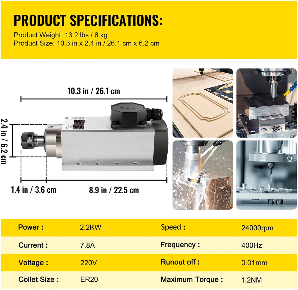 VEVOR Oru aušinamas CNC velenas 2.2KW 220V ER20