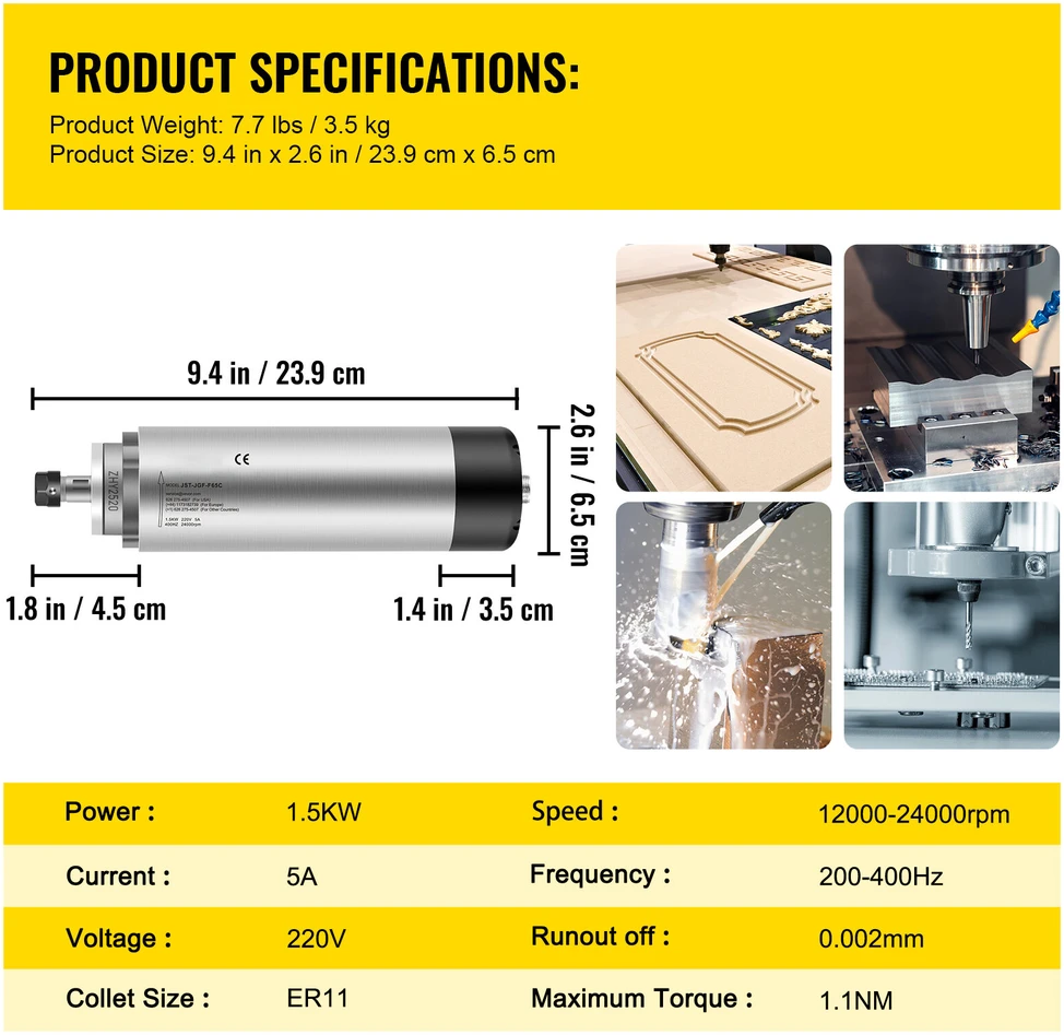 VEVOR 1,5 kW oro aušinamas velenas CNC frezavimo staklėms