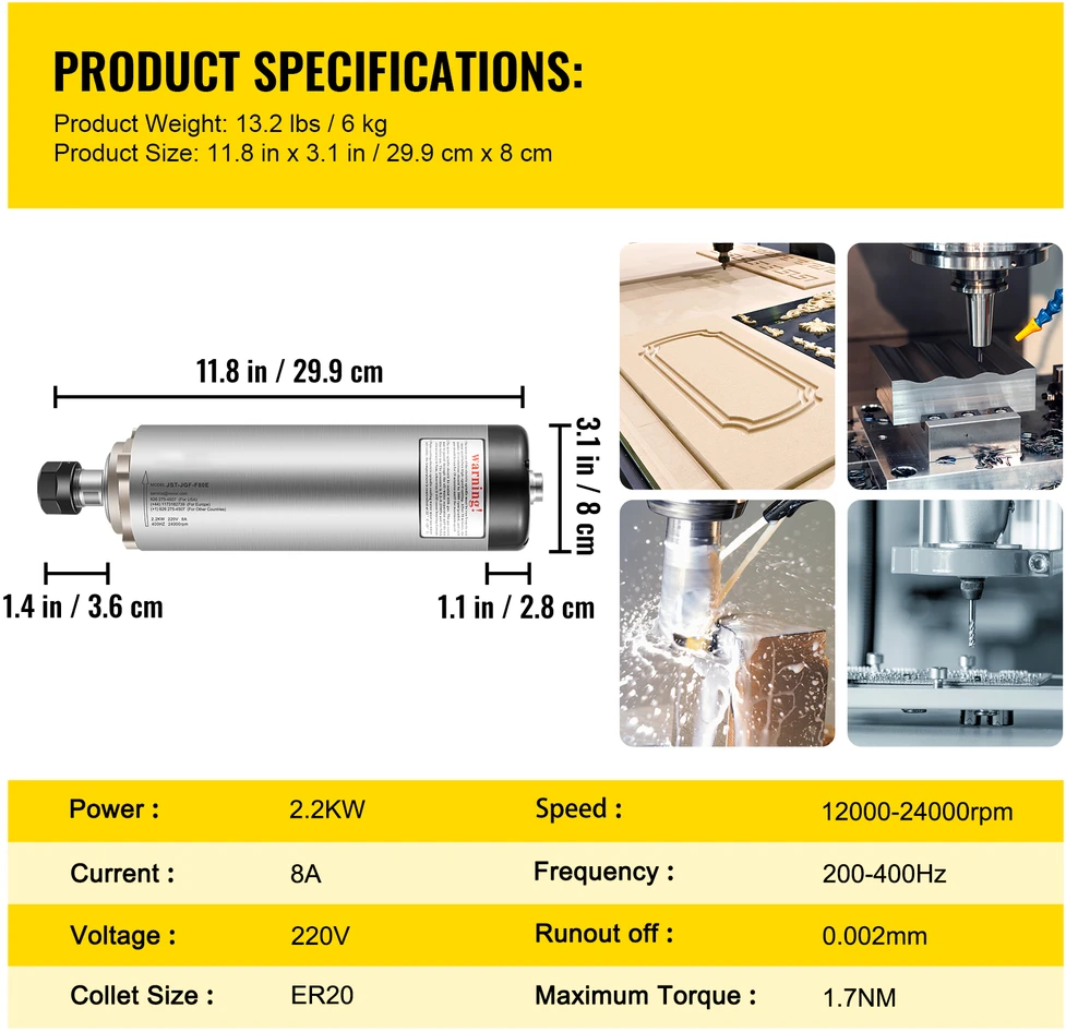VEVOR 2.2 kW CNC oro aušinamas špindelis