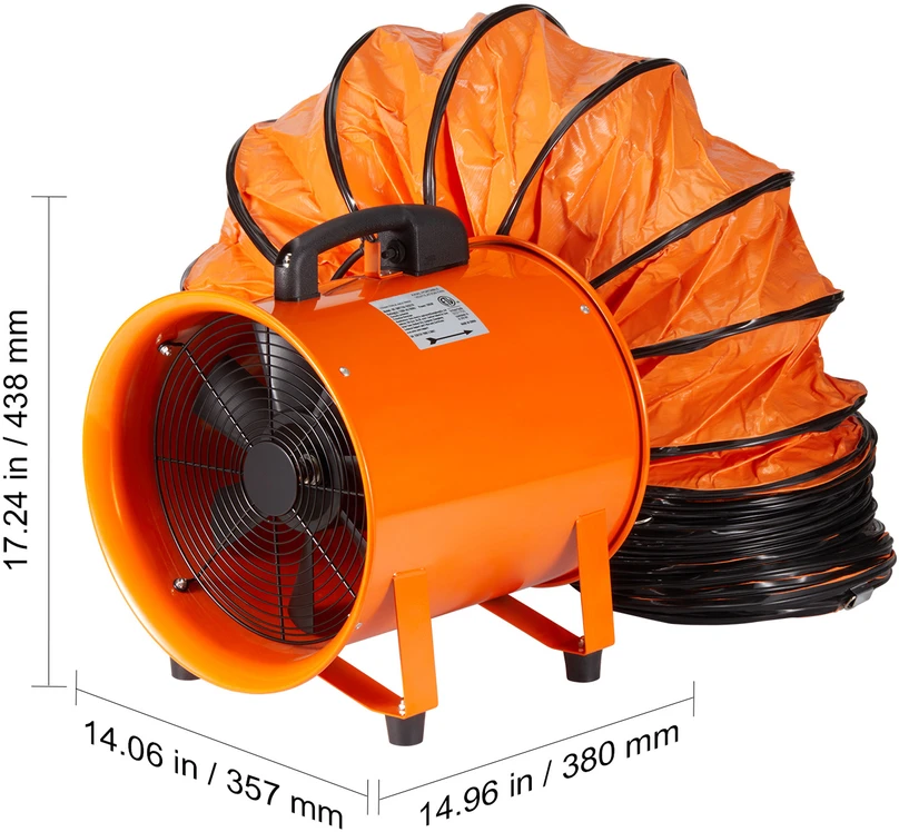 VEVOR Nešiojamas ventiliatorius 380 mm su 10 m žarna