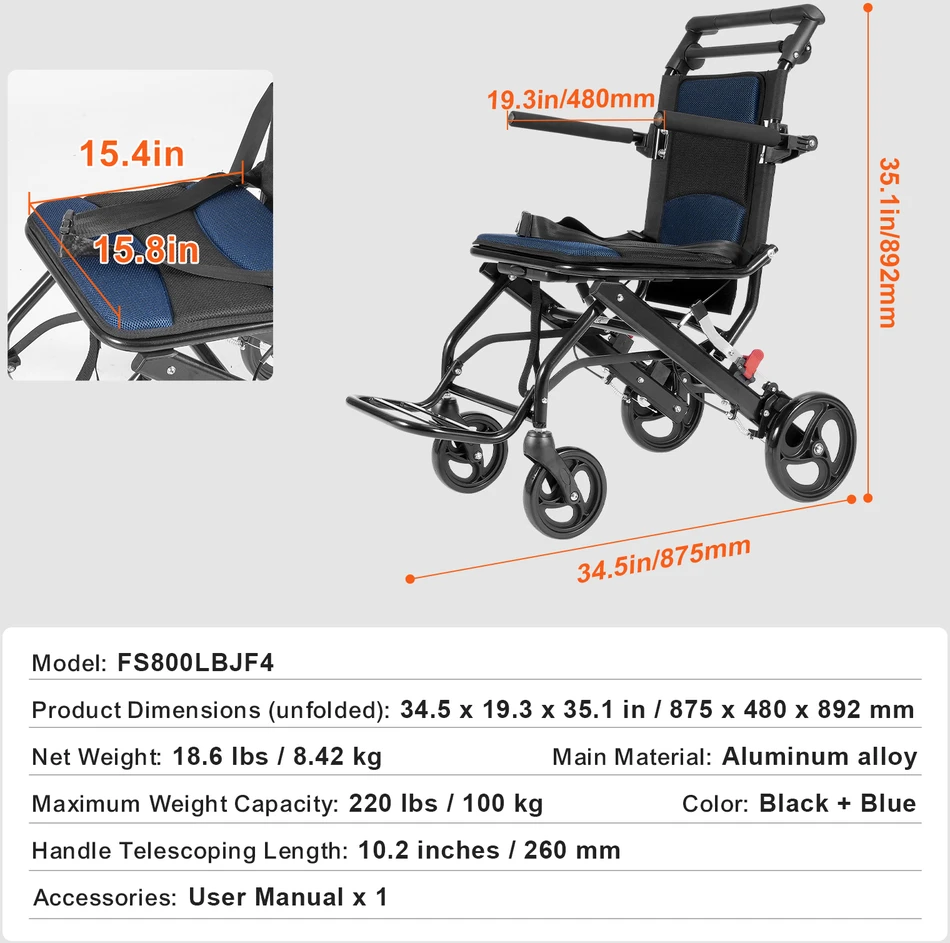VEVOR Aliuminis sulankstomas transportinis vežimėlis