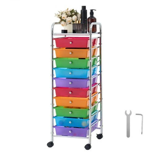Vevor Vežimėlis su 10 stalčių 39x39.5x99 cm vaivorykštės spalvų