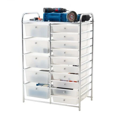 Vevor Vežimėlis su 15 stalčių 63.5x39x96.5 cm chromuoto plieno rėmas