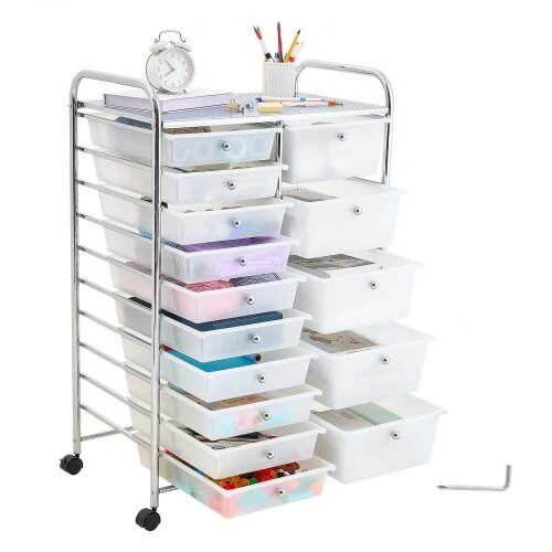 Vevor Vežimėlis su 15 stalčių 63.5x39x96.5 cm chromuoto plieno rėmas