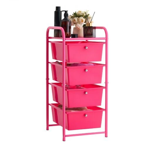 Vevor Vežimėlis su 4 stalčiais 33x39x81.5 cm rožinė raudona