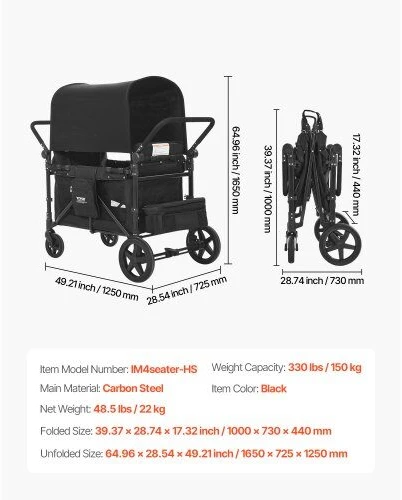 VEVOR Vežimėlis keturiems vaikams sulankstomas