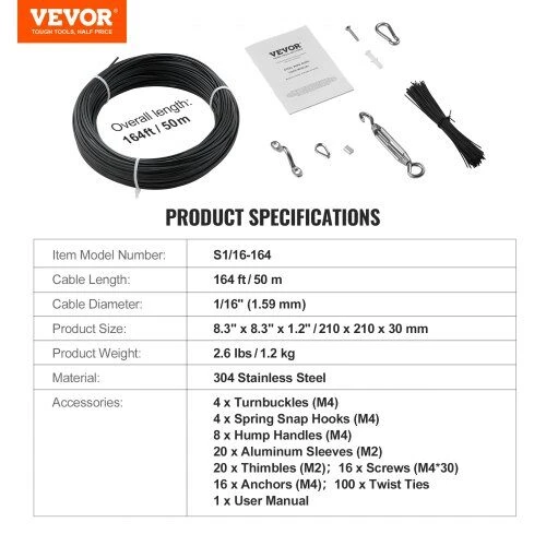 VEVOR Plieno trosas 2,38 mm, 50,3 m ilgio