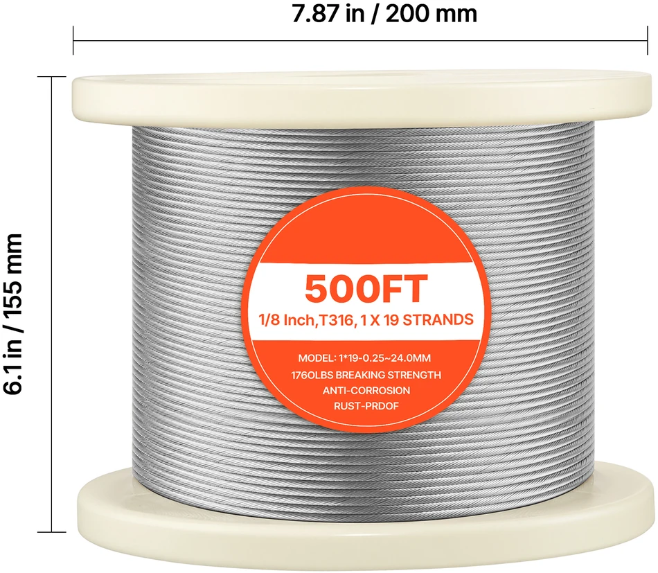 VEVOR 3.2 mm plieno lynas, 152 m, su kirpikliu