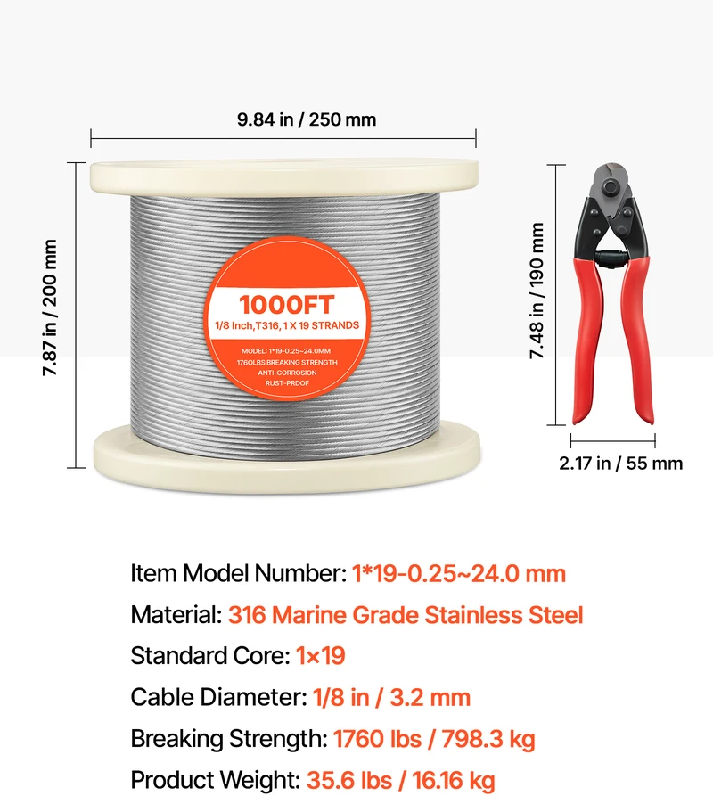 VEVOR 3,2 mm plieninė viela sodui ir terasai