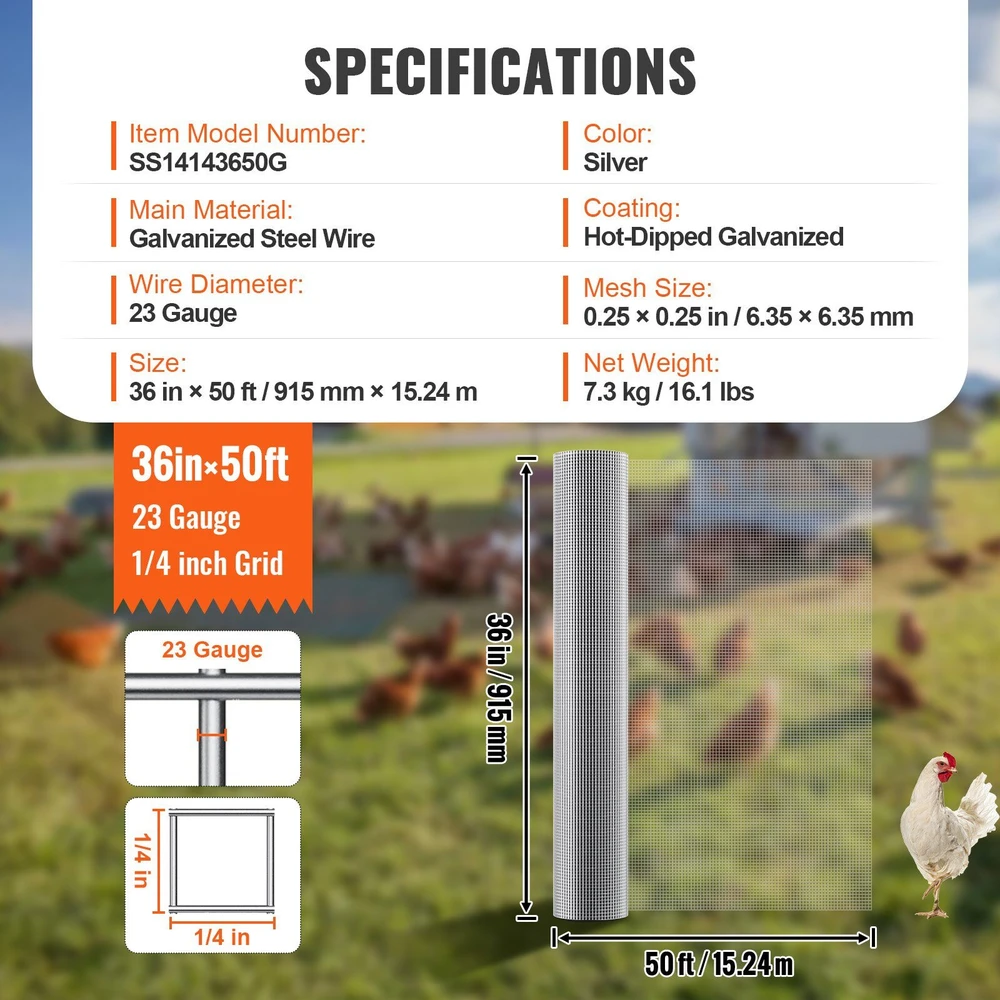 Suvirintas metalinis tinklas VEVOR SS14143650G, 915 mm x 15,24 m