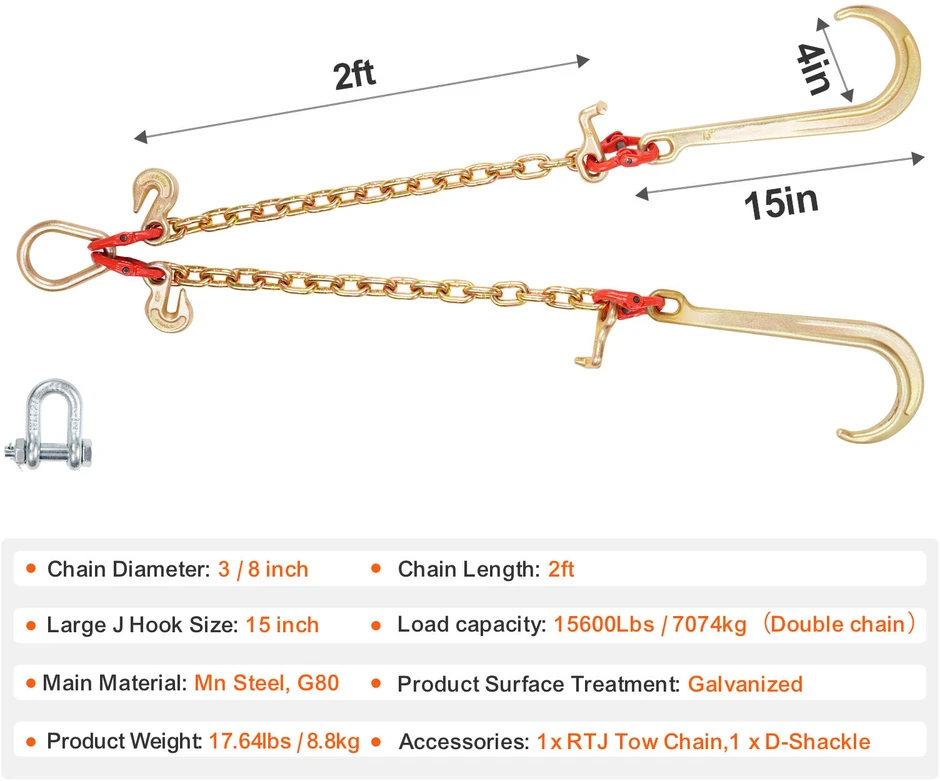 VEVOR G80 60 cm vilkimo grandinė su kabliais