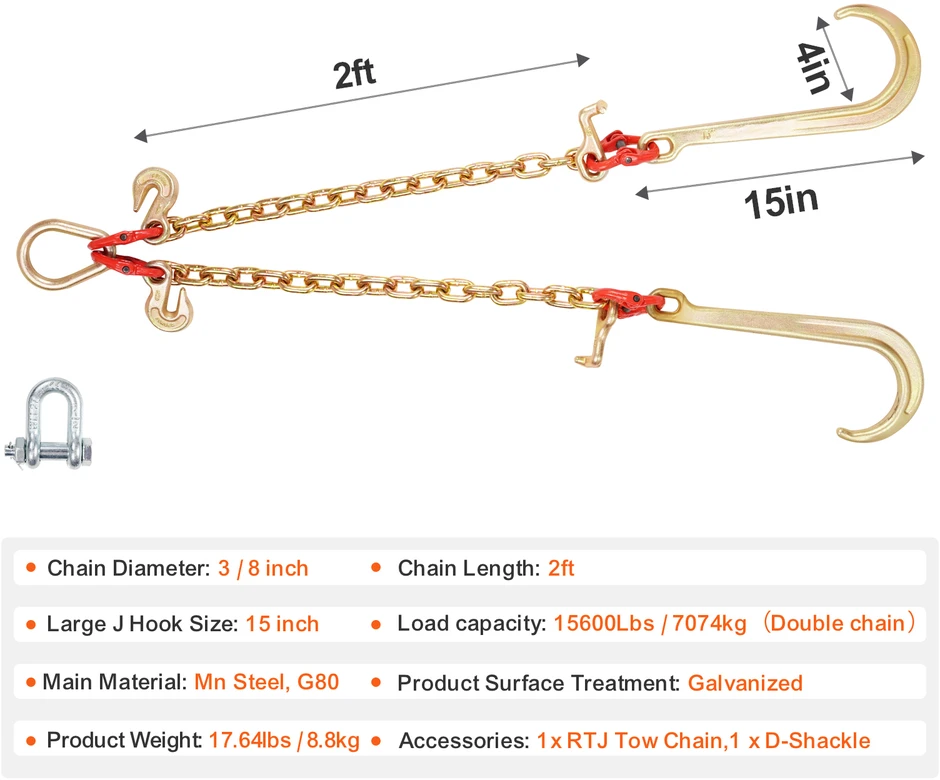 VEVOR G80 60 cm vilkimo grandinė su kabliais