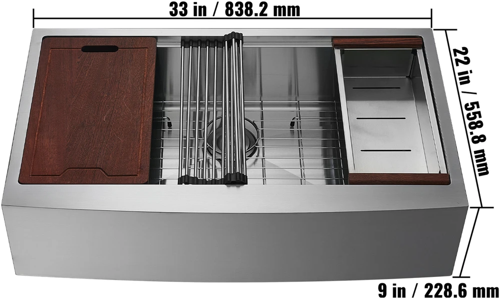 VEVOR Virtuvinė kriauklė iš nerūdijančio plieno 304, 33 cm