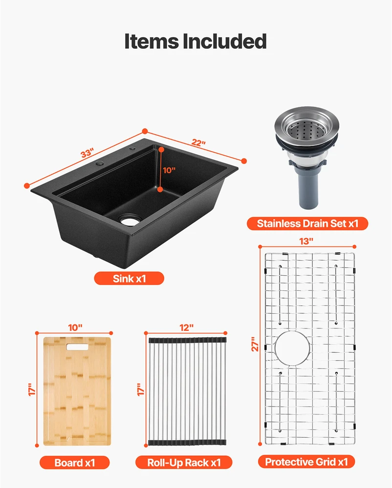 VEVOR 84 cm granito plautuvė virtuvei