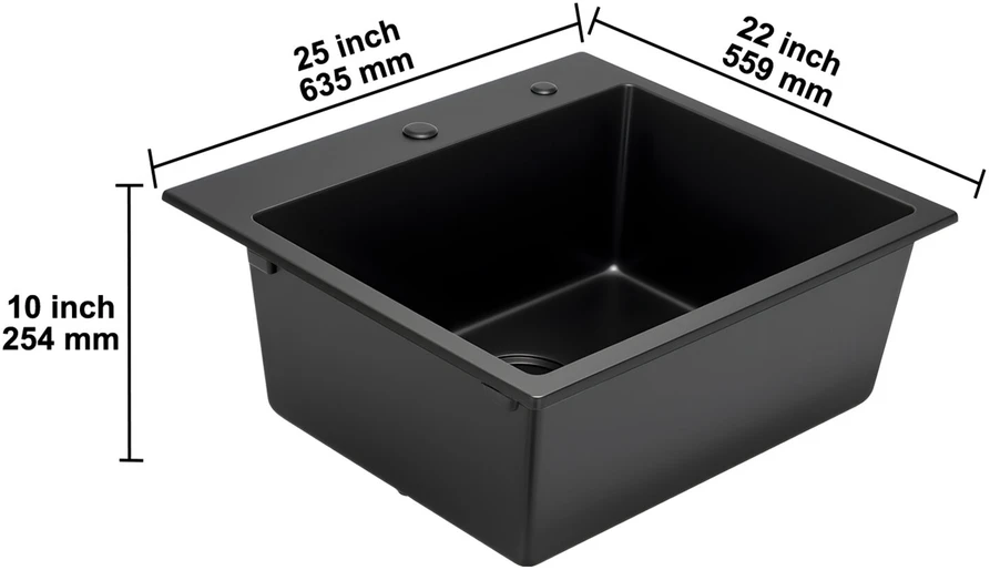 VEVOR 63 cm granito virtuvinė kriauklė vieno dubens