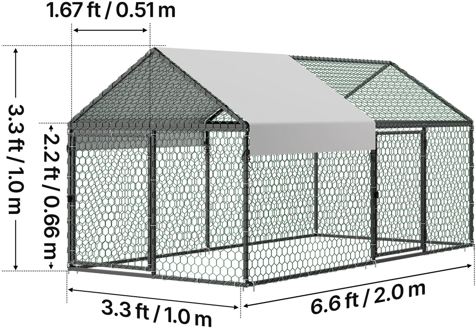 VEVOR Metalinis vištų aptvaras 4–6 vištoms, 1 x 2 x 1 m