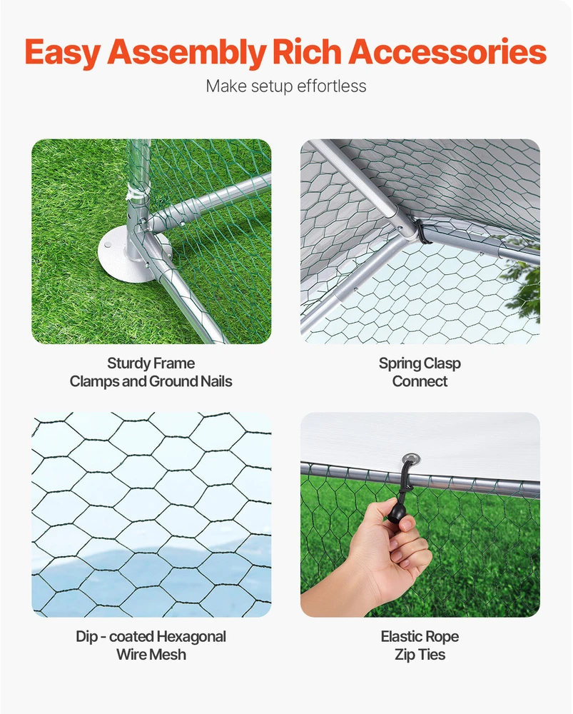 VEVOR Didelis metalinis vištų voljeras 2 x 2 x 2 m