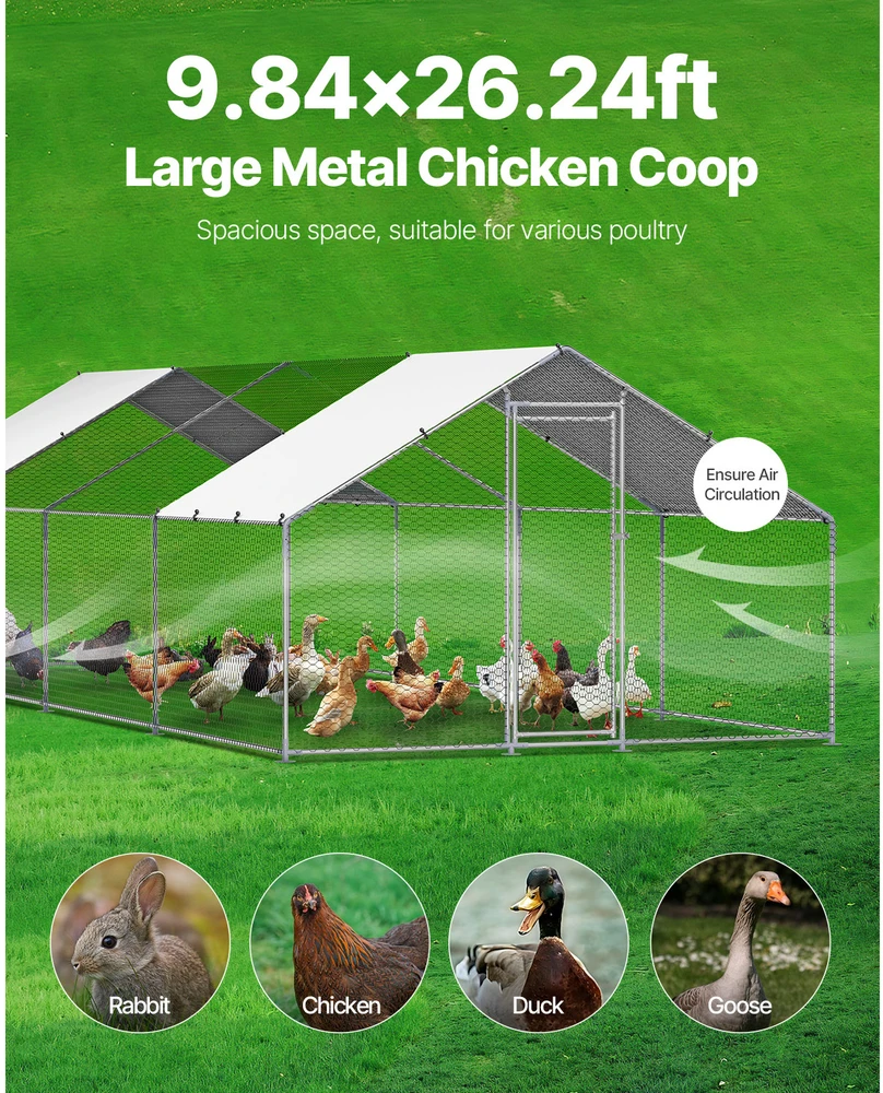VEVOR Didelė metalinė vištidė 3 x 8 x 2 m