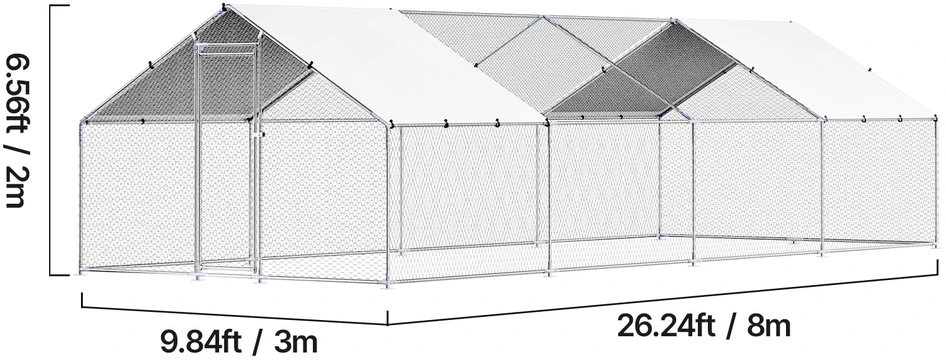 VEVOR Didelė metalinė vištidė 3 x 8 x 2 m