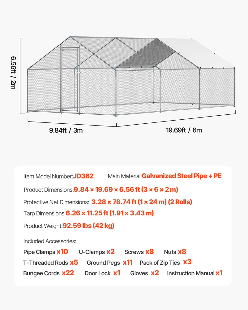 VEVOR Metalinė vištidė su stogu ir apsauginiu užraktu
