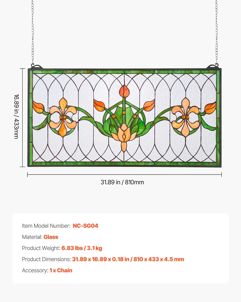 VEVOR Vitro lango panelė 810 x 433 mm, tiffany stilius