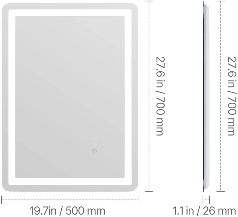 VEVOR LED vonios veidrodis su trimis spalvomis ir antirūko funkcija 50 x 70 cm
