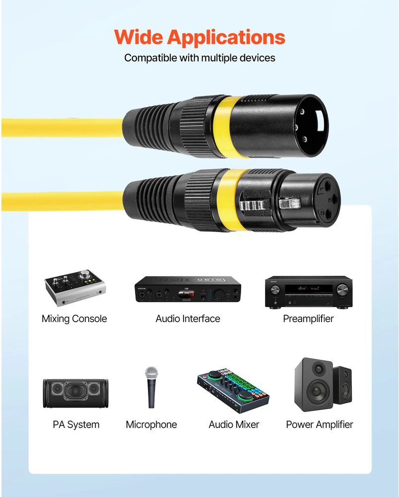 Namų kino sistema VEVOR XLR kabeliai 6,1 m, 6 vnt., mikrofonams